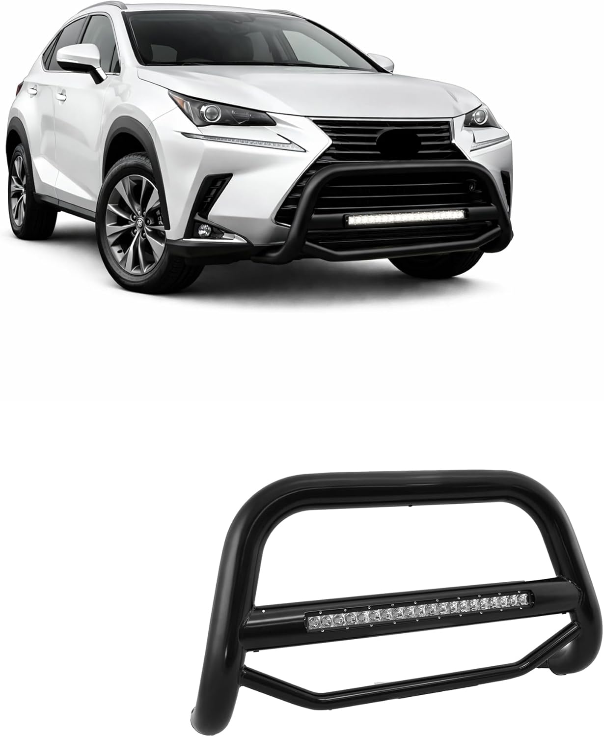 Black Horse MAX Beacon Bull Bar No Skid Plate Black Compatible with 2015-2018 Lexus NX200T|2019-2021 Lexus NX300|2015-2021 Lexus NX300H-MAB-F7408B
