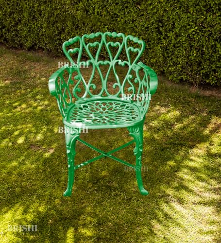 Image of BRISHI Cast Aluminium Garden Patio Seating Chair and Table Set for Balcony Outdoor Furniture with 1 Table and 2 Chair Set (Green)