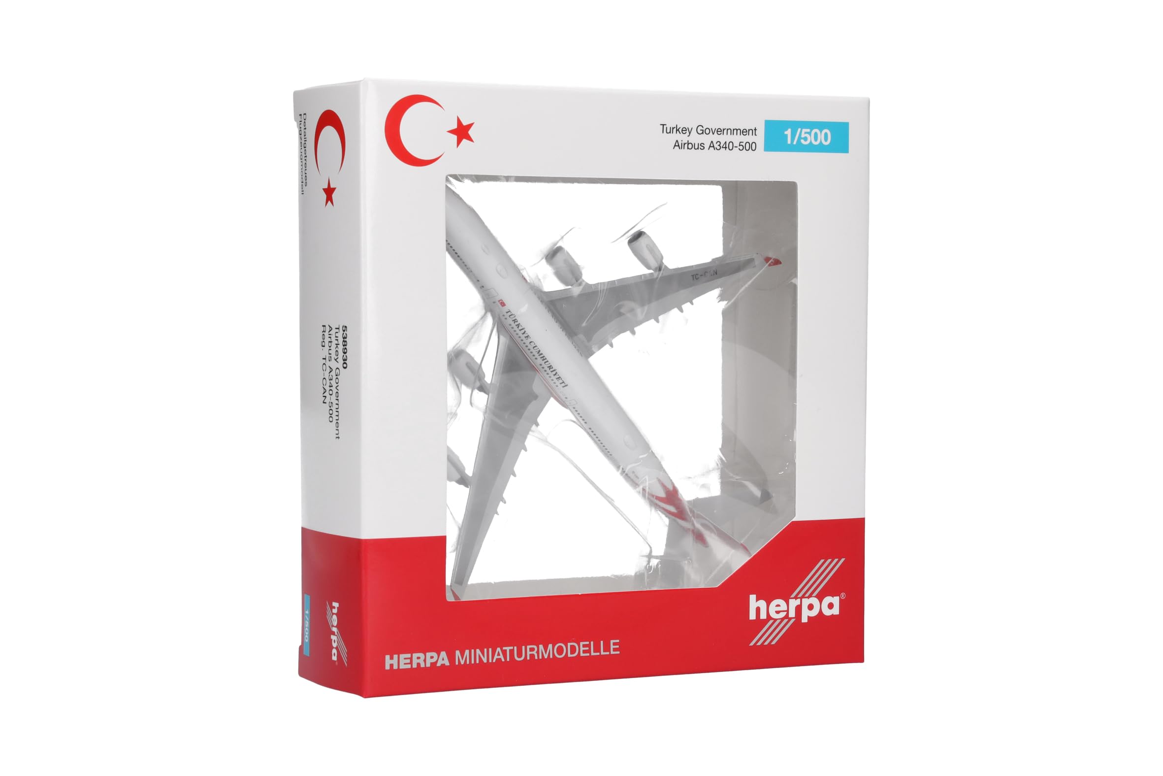 Herpa Modellflugzeug Qatar Amiri Flight Airbus A340-500, Miniatur im Maßstab 1:500, Sammlerstück, Flugzeug Modell ohne Standfuß, Metall