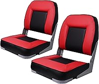 VANCUS Low Back Folding Boat Seats 2 Pack - Waterproof Bass Jon Pontoon Fishing Chairs, Heavy Duty Swivel 250lbs (Black/Red)