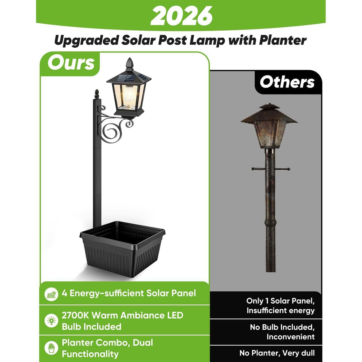 Lampada solare decorativa da giardino con design a vaso fiori con struttura in metallo e plastica per lampada solare da esterno paesaggistica