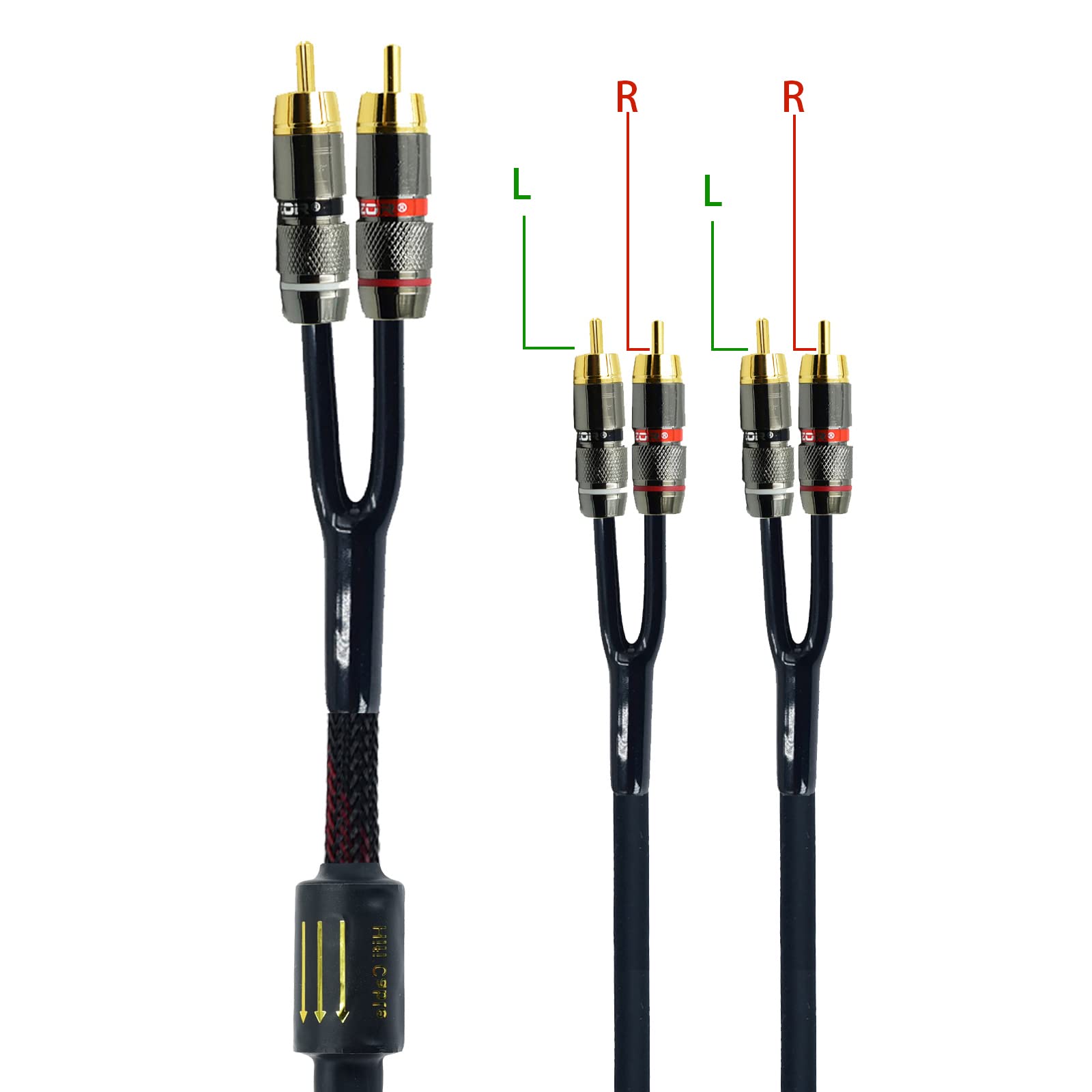 Arklove Cavo audio stereo con connettore RCA schermato da 3 m 2 maschio a 4 maschio adattatore Y adattatore cavo di prolunga placcato oro 24k 1 ingresso 2 uscite