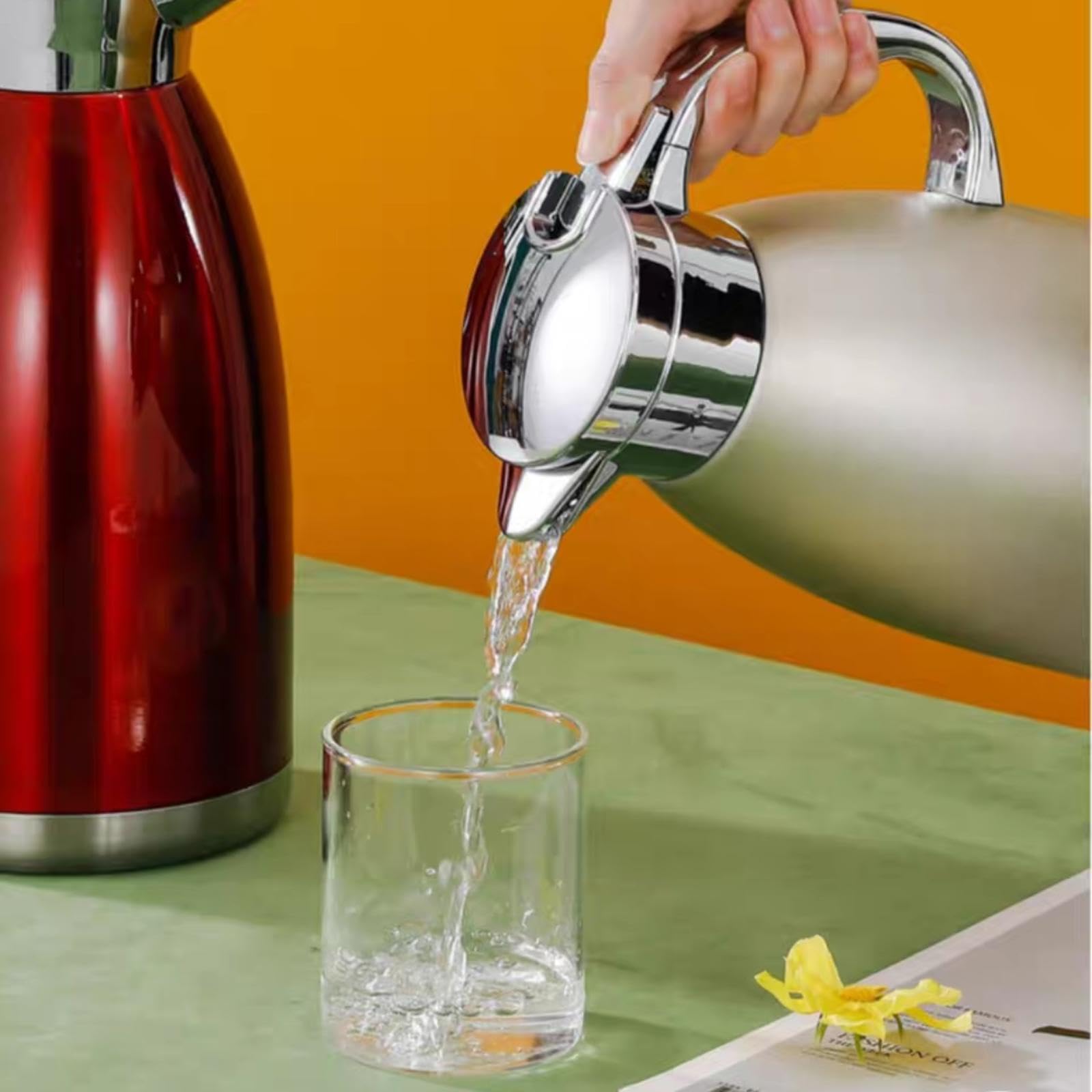 Caraffa termica da caffè in acciaio inox, doppia parete isolata sottovuoto, ritenzione calda e fredda, 2,3 l, per acqua, caffè, tè, bevande, beige