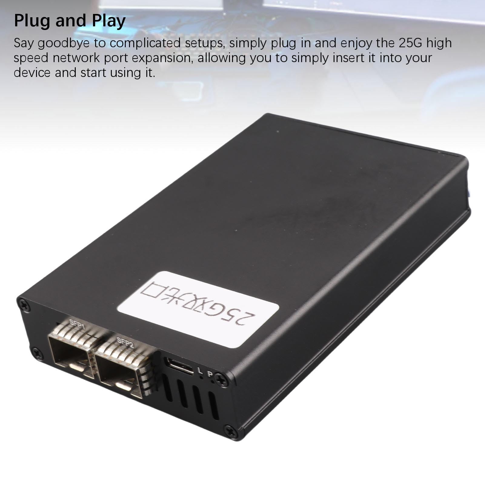 Pyhodi Scheda di Rete Ad Alta velocità, Scheda di Rete di Rete 25G USB4 Supporto da 25 Gbps con Shell in Lega di Alluminio per OS X, per Sistemi, Tappi di Interfaccia Ottica SFP e Play (Dual Port)