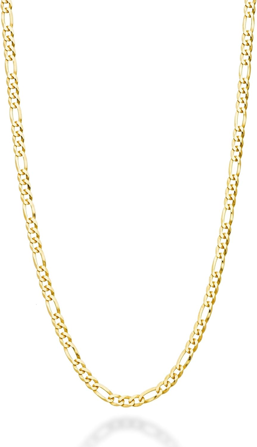 Miabella Solid 18K Gold Over 925 Sterling Silver Italian 3mm Diamond-Cut Figaro Link Chain Necklace for Women, Made in Italy