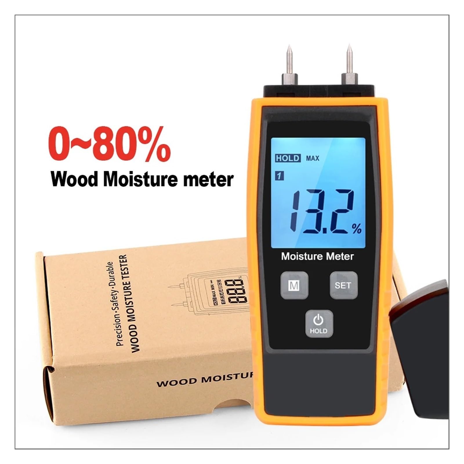 Medidor De Humedad Madera Digital, Hormigón 0-80%, Medición Carpintería, Cartón, Material Construcción RáPido Y Altamente Preciso
