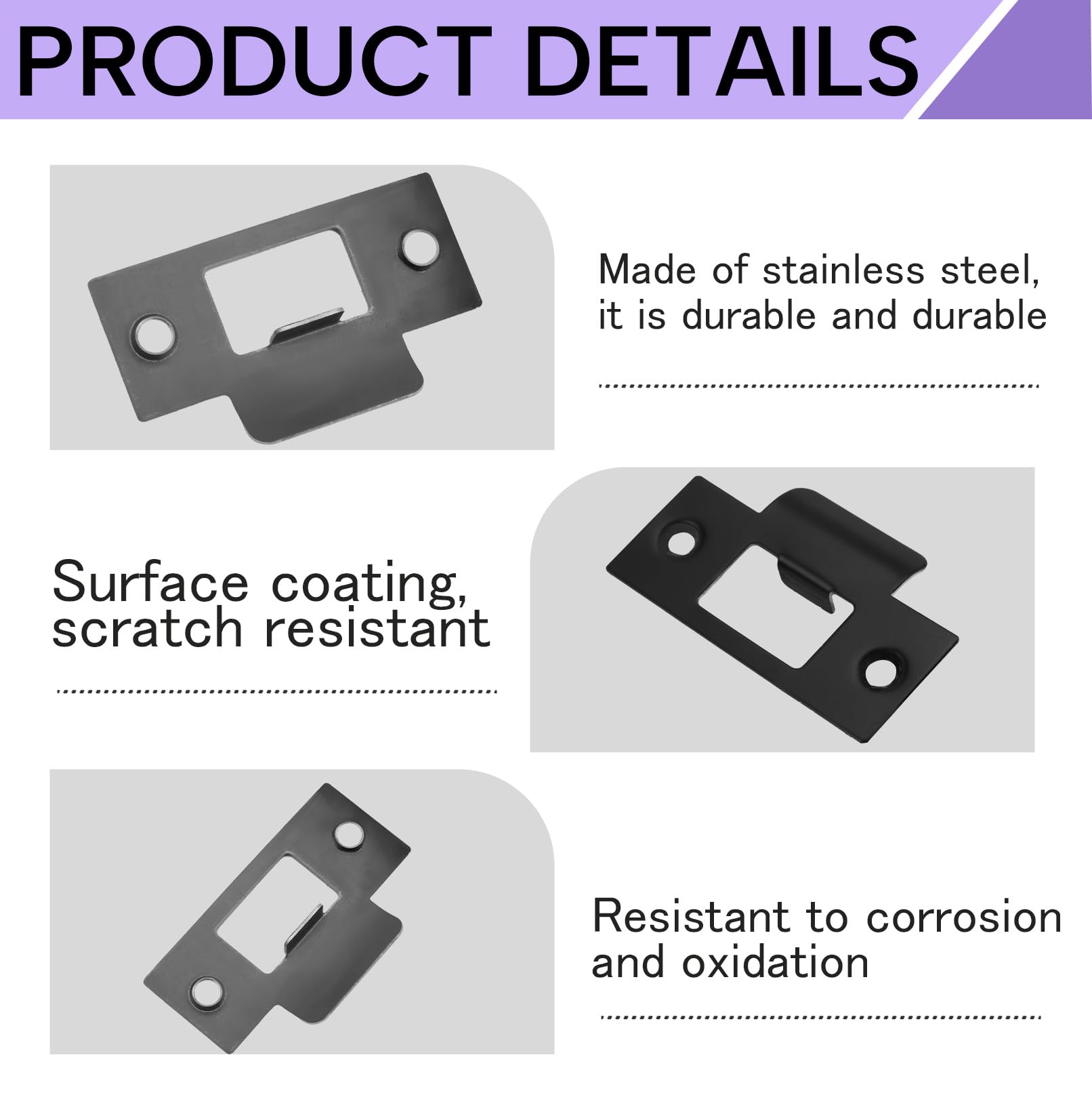 2Pcs Door Strike Plate for Internal Doors Black Stainless Steel Door Latch Plate (70x40.3mm) - Image 3