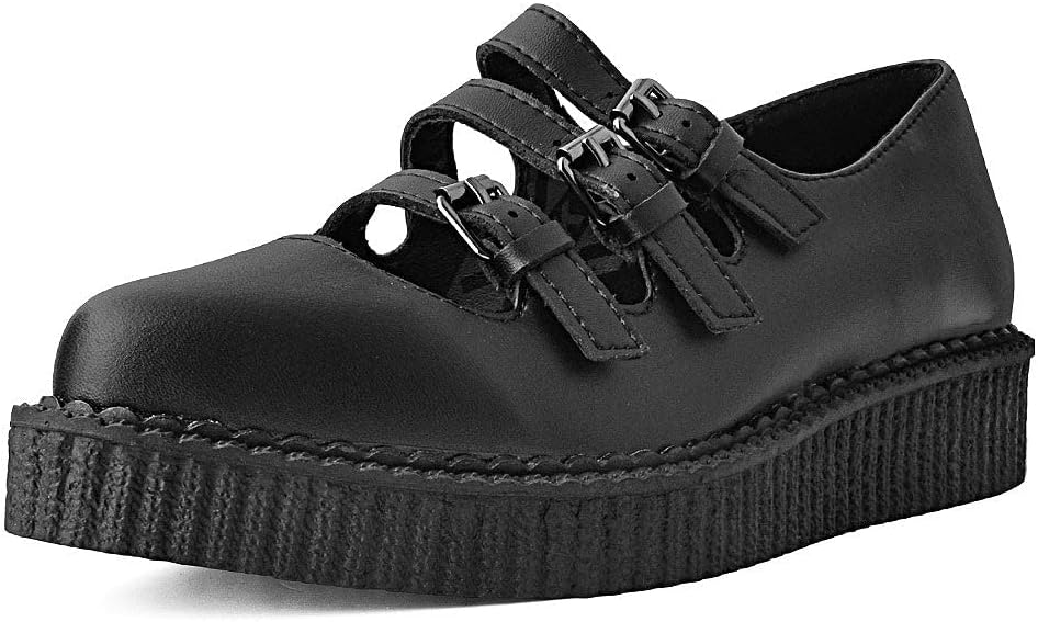 T.U.K. Shoes TUKskin Pointed 3-Strap Ankle Round Toe Oxford Sneaker Flats Mary Janes for Women