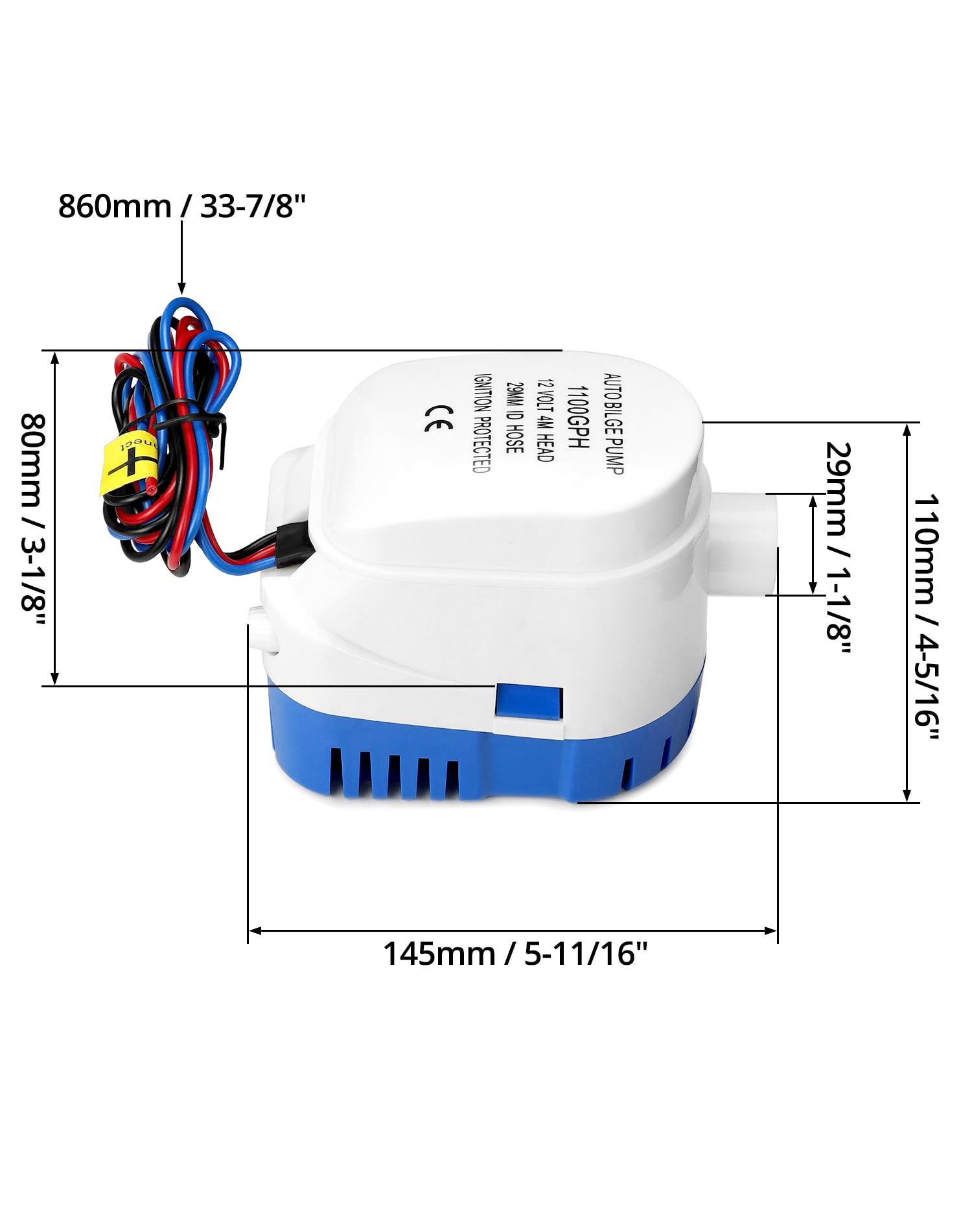 QWORK® Pompa di sentina 12v automatica, con galleggiante, 1100GPH, per allevamenti ittici, acquari, navi