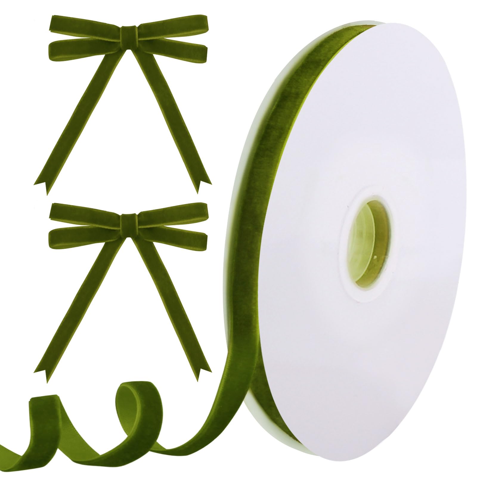 Tsorode 10 Yards Olive Green Velvet Ribbon for Christmas Tree, 3/8 Inch