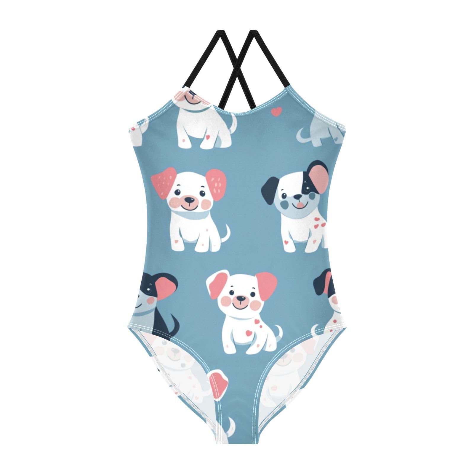 ZZKKO Cute Puppies Dog Girls Swimsuit One Piece Bathing Suit for Baby Girls' Swimwear 9-10T Multicolor