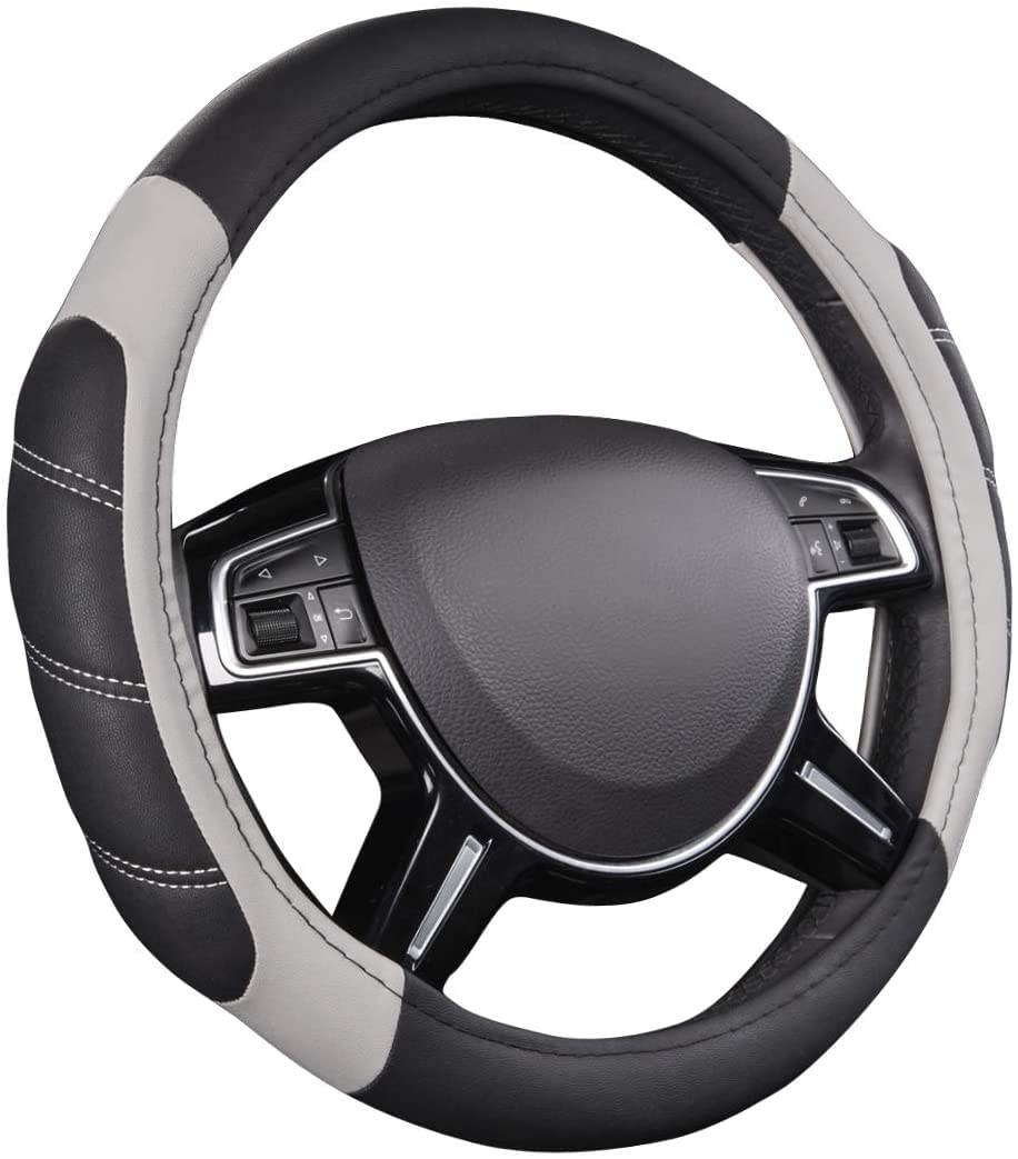 Kixre Car Steering Wheel Cover Soft Leather Grip Steering Wheel Non-Slip Cover Universal Fit for Truck, SUV, Cars (Black/White Color)-image-30