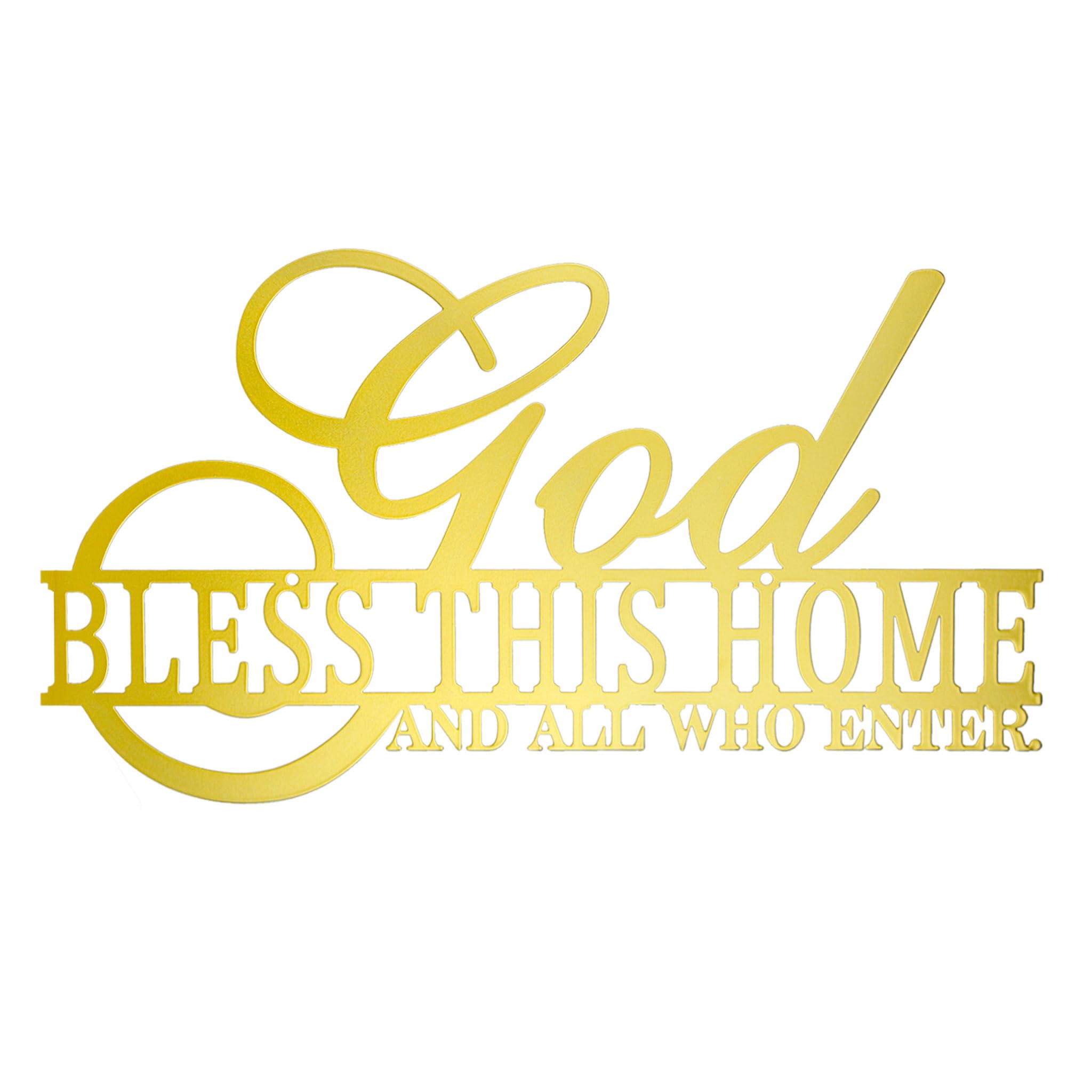 AHYS God Bless This Home Wall Decor Rustic Metal Home Sign Christian Jesus Decorations for Farmhouse Entryway Living Room Kitchen Dining Room Decor - Gold
