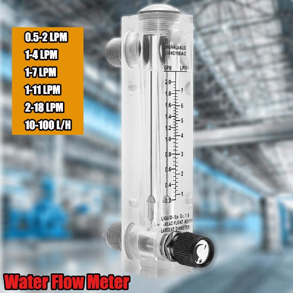 Flussometro liquido, LZM-15T a pannello regolabile con valvola di controllo, 10-100 L/H (filettatura esterna da 1/2", filettatura interna da 1/4")