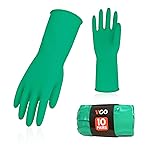 Vgo... 10-Pairs Reusable Household Gloves, Rubber Dishwashing gloves, Extra Thickness, Long Sleeves, Kitchen Cleaning, Working, Painting, Gardening, Pet Care (Size M, Green, HH4601)