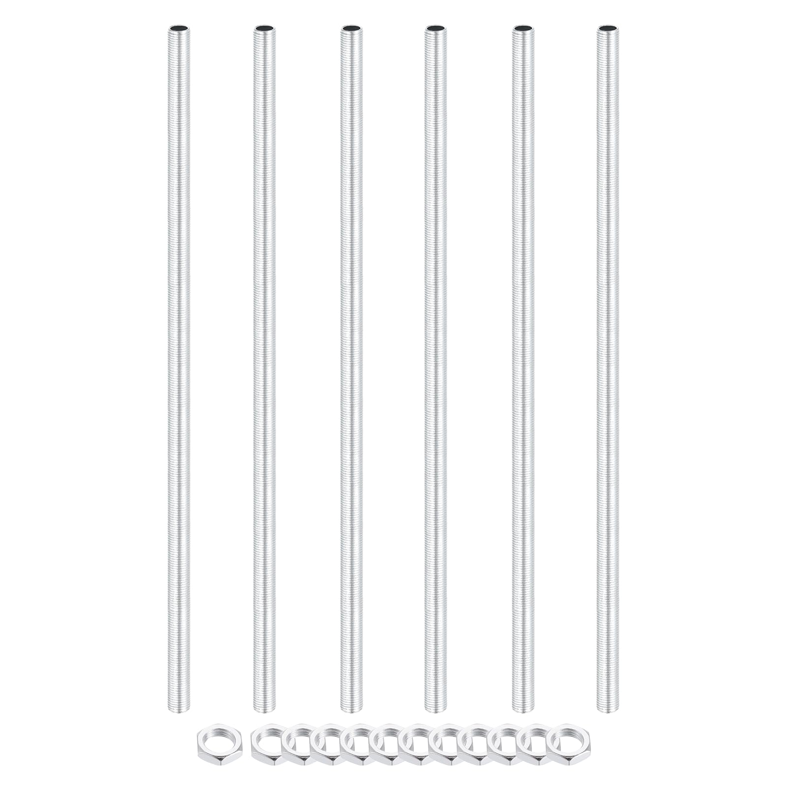sourcing map 6Pcs 280mm Lamp Pipe Nipples Kit with Lock Nuts, M10x1 Fine All Threaded Hollow Tube Lamp Repair Hardware Fasteners for Chandelier Ceiling Lamps Assembly DIY, White Zinc โ image 1