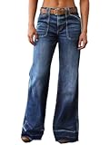 Wide Straight Leg Mid Rise Baggy Pocket Denim Jeans Without Belt
