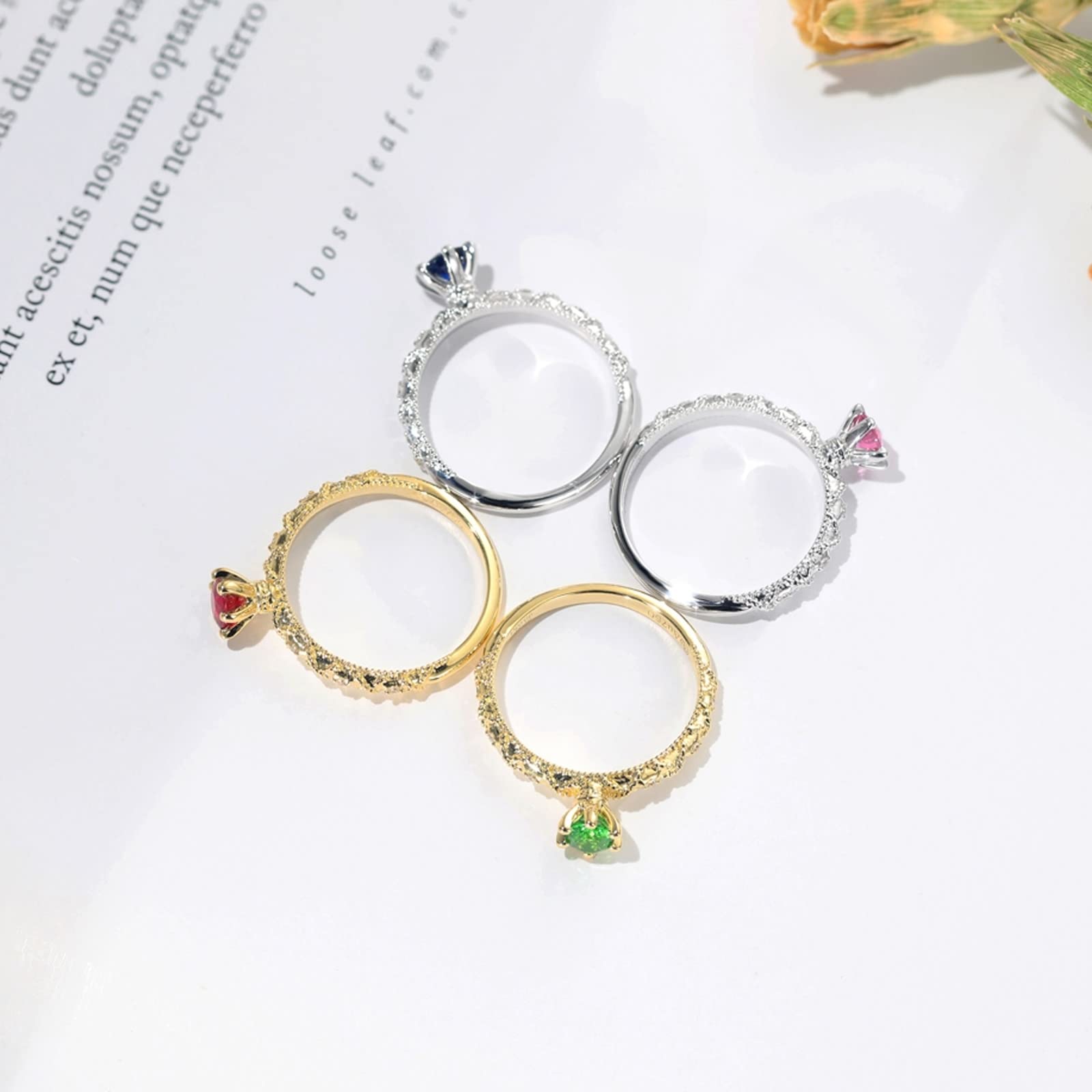 Anello delicato 18 K, semplice promessa anelli eleganza sollievo sei artigli anelli anello gioielli proposta regalo per le donne, Size L 1/2, Oro giallo 18 carati, Zirconia cubica