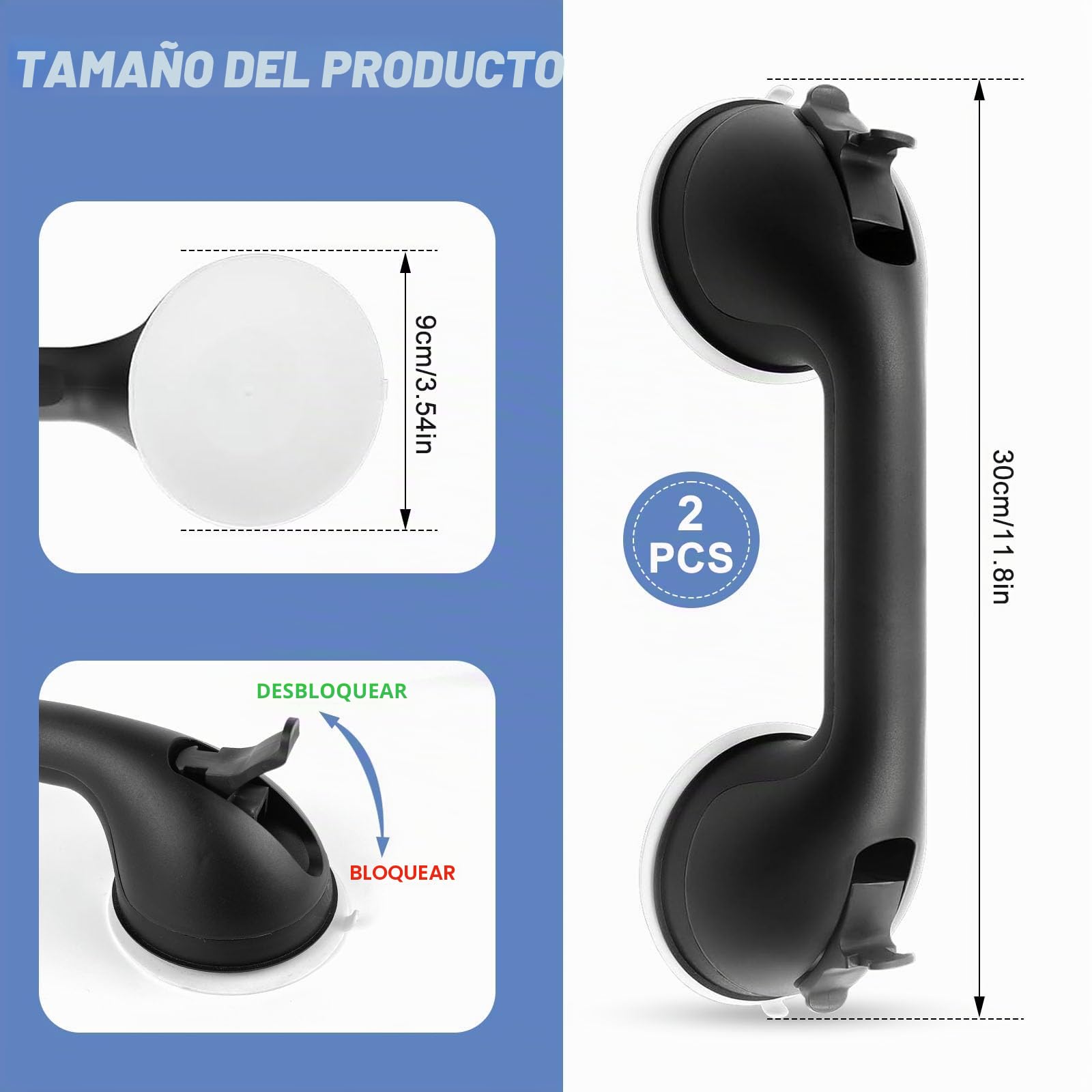 2 Pieza Agarraderas Baño para Mayores, Soporta 100 kg Asidero Ducha, Agarraderas Baño para lesionados, Ancianos, Mujeres Embarazadas(Gancho Soporta 20 kg)
