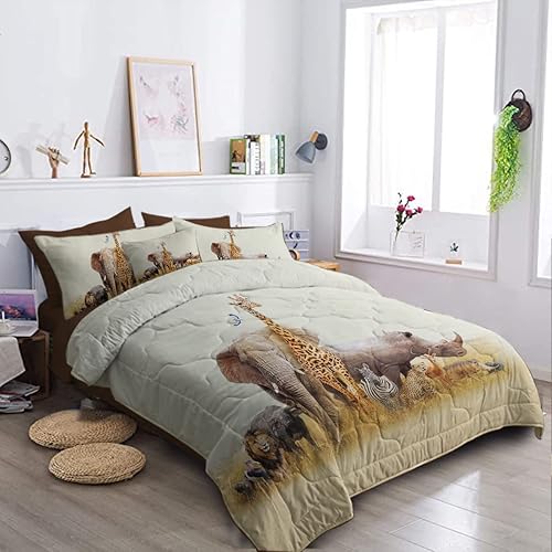 Miniatura 2 de BlessLiving Safari Bed-in-A-Bag - Juego de edredón de 8 piezas de animales de la selva para niños, ropa de cama tamaño Queen, 1 edredón, 2 fundas, 1