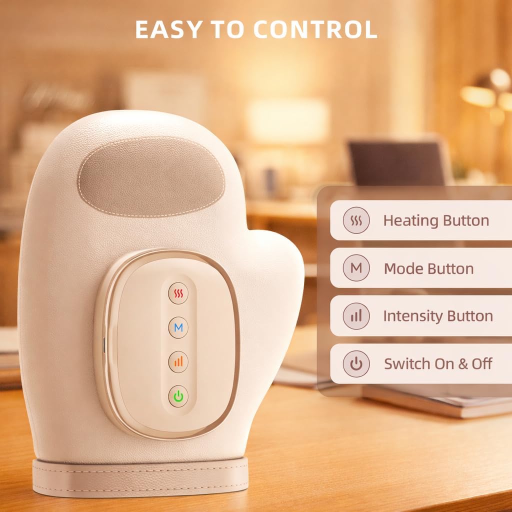 Cordless Hand Massager with Heat and Compression for Arthritis Carpal Tunnel, 3 Massage Modes 3 Heating Levels 5 Intensities Hand Massage Helps Soothe Hand Fatigue, Gift for Women Men