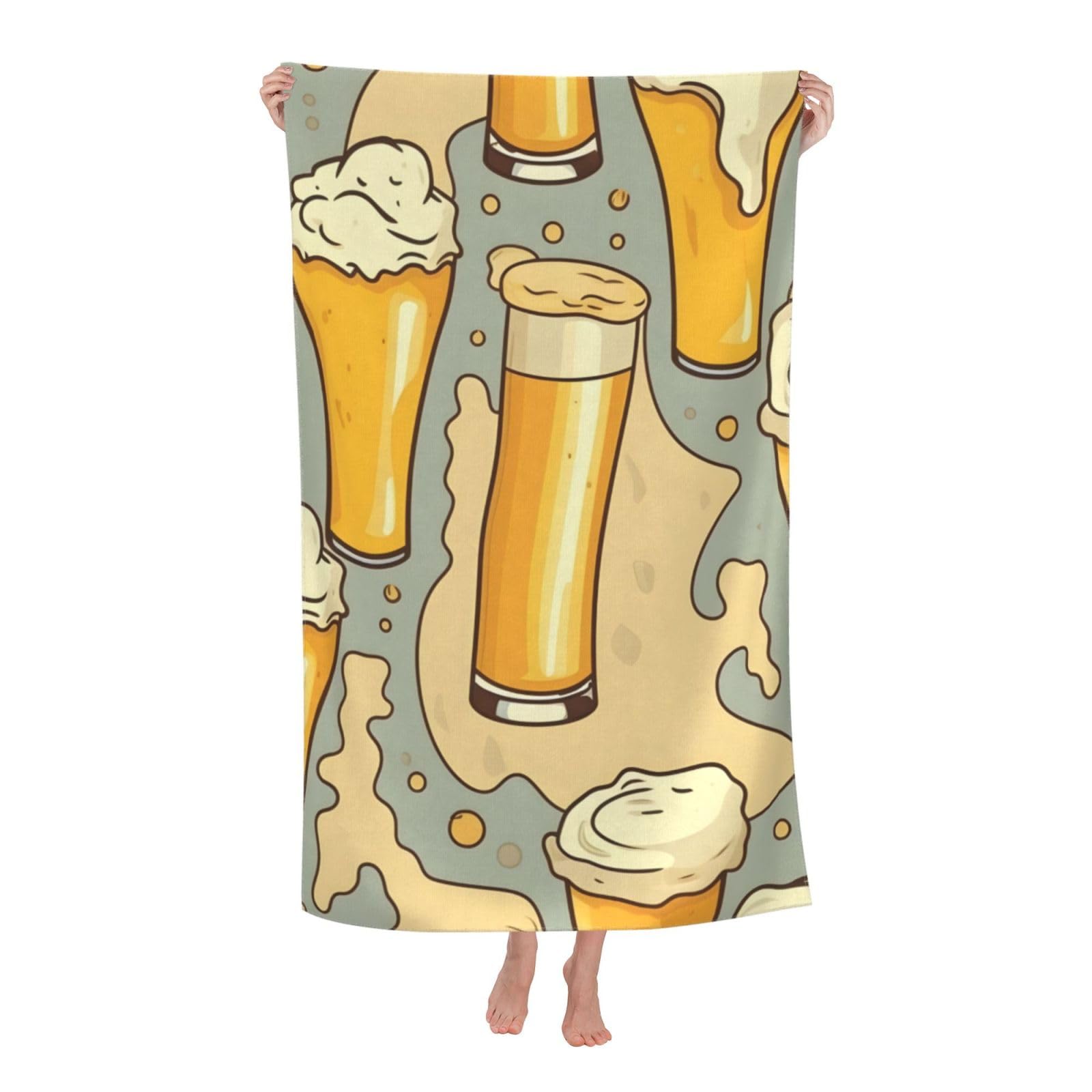 LSRCPD Beach Towels Cartoon Beer Pattern Yoga Swimming Travel Swim For Men Women 80X130Cm