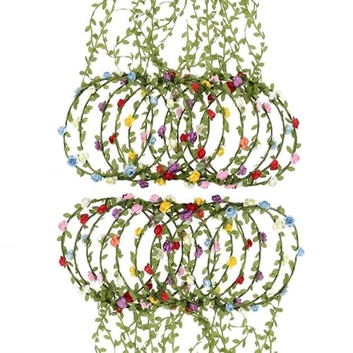 Paquete de 20 diademas multicolor con corona de flores, para mujeres y niñas, para festivales, celebraciones, bodas, fiestas, sin correa de anclaje