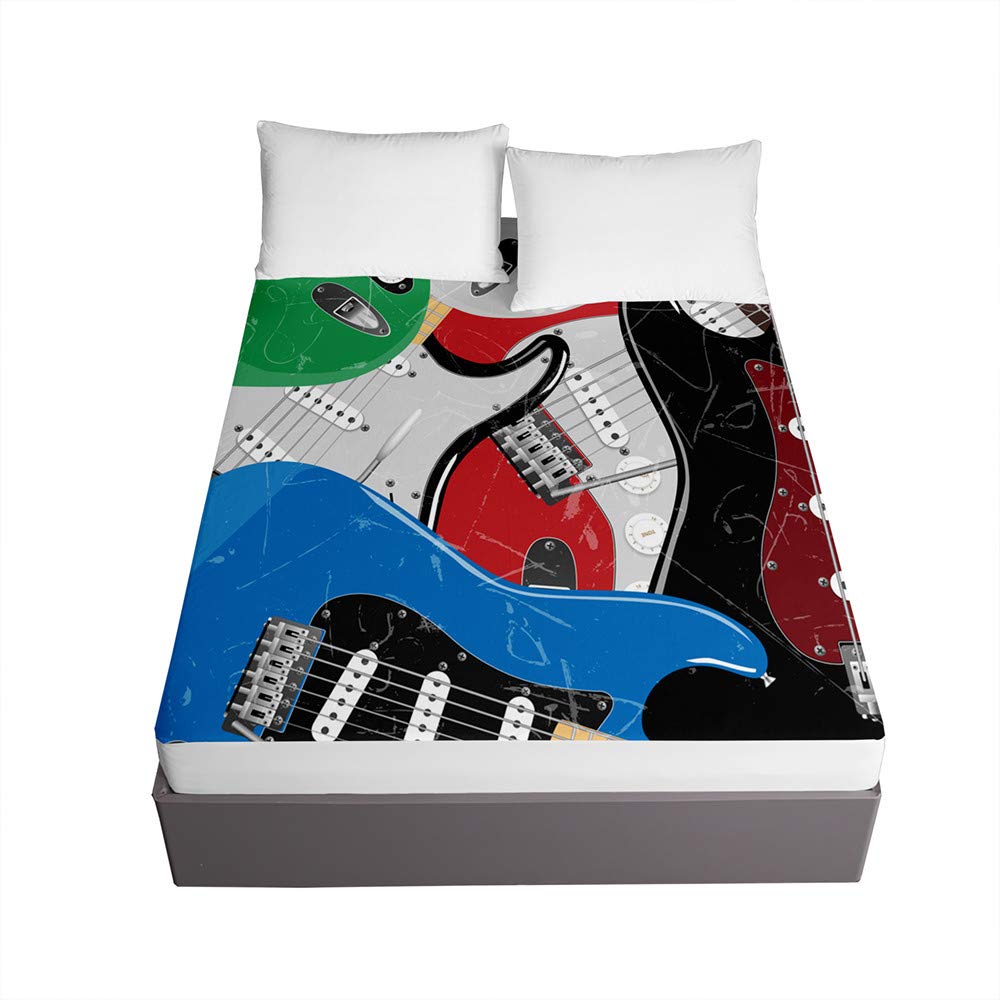 Housse de matelas 140x200 guitare rétro pour chambre d'ado mélomane
