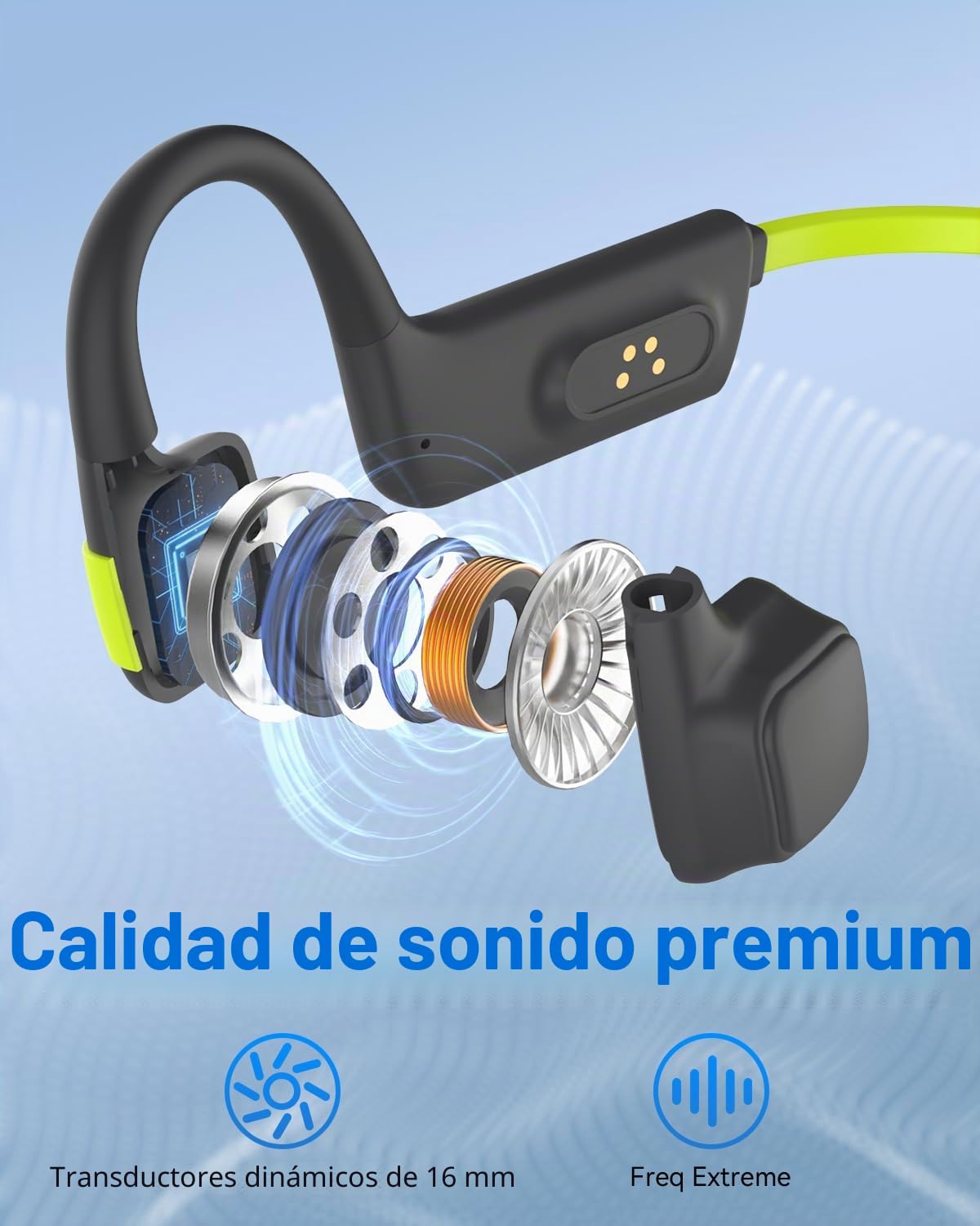 Auriculares Conducción Osea Natacion, 8GB MP3 Auriculares para Nadar Correr | Impermeable IP68 para nadar,correr, Bluetooth 5.4, Modos Bluetooth y MP3, Material de silicona suave