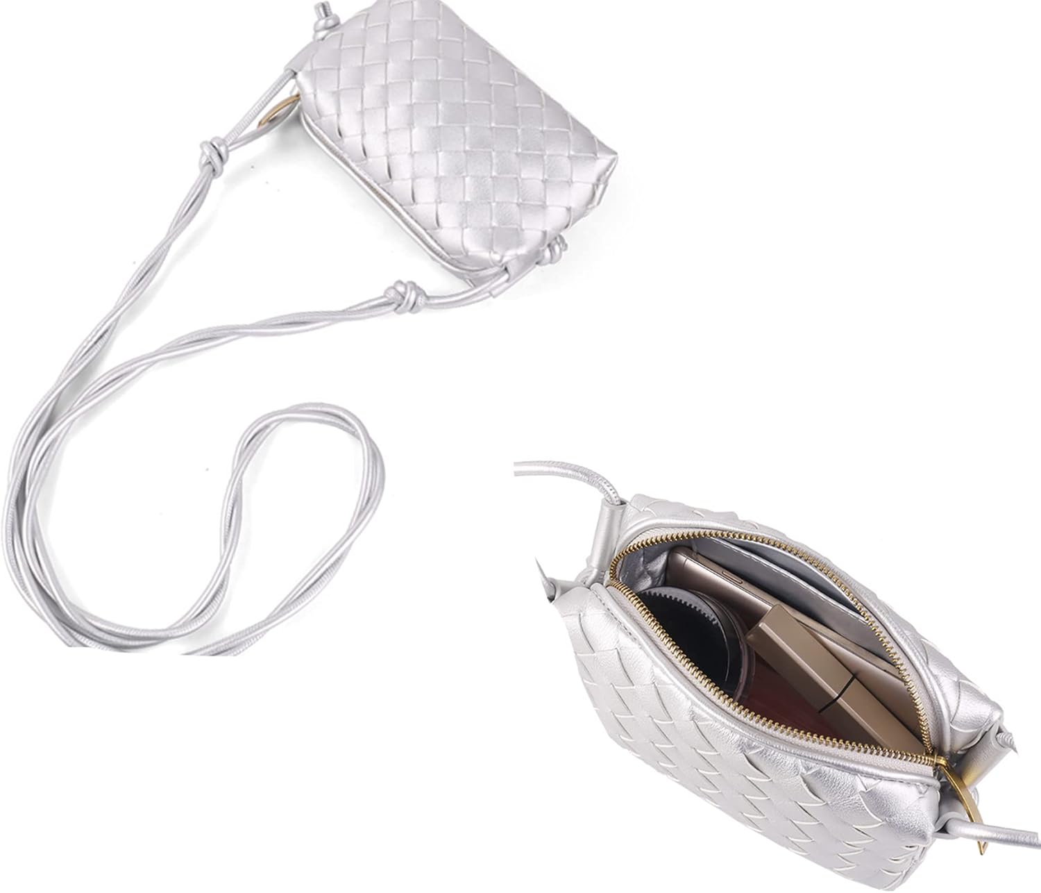 Woven Crossbody Bags For Women, Small Handmade Purse Clutch Shoulderbag Handbag, Zipper Closure - Image 5