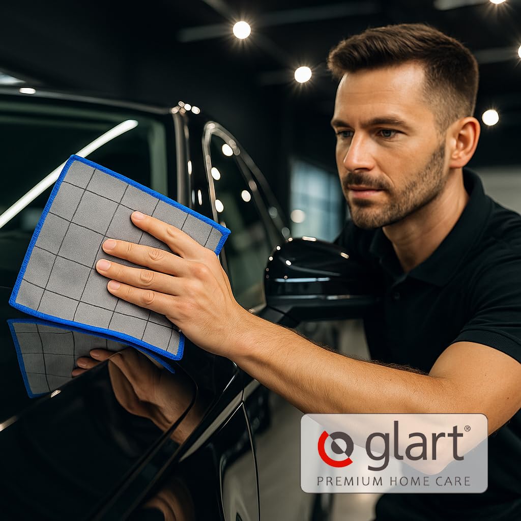 Glart 44C4R - 4 panni in carbonio, per la pulizia delle finestre, in carbonio, per auto, in microfibra, senza strisce e strisce, senza pelucchi, 50 x 40 cm, 400 g/m²