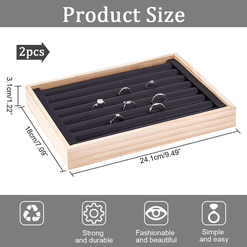 Vassoio Espositore Gioielli In Legno Con Pelle - 6 Slot Per Orecchini E Anelli, Diametro 15cm - Foto 12