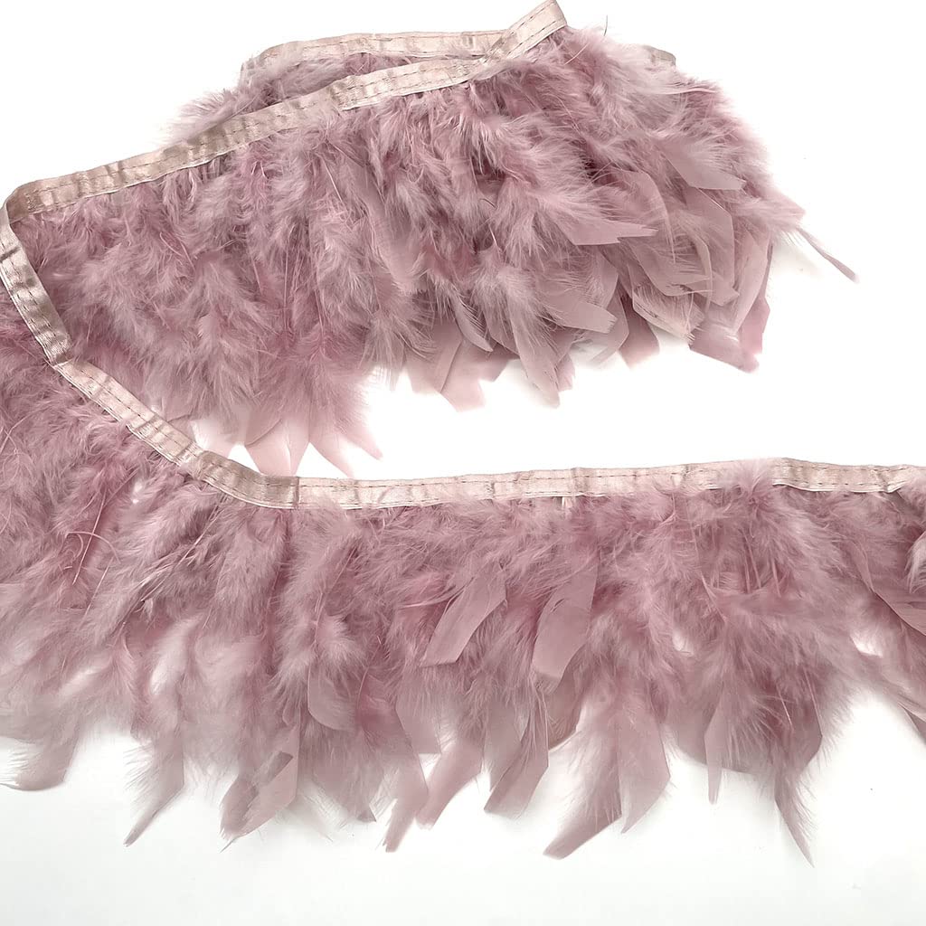 Shekyeon Turkey Feathers Fringe Trim for Party Clothing DIY Sewing Crafts Decoration Pack of 2 Yards (Mistyrose) โ image 1