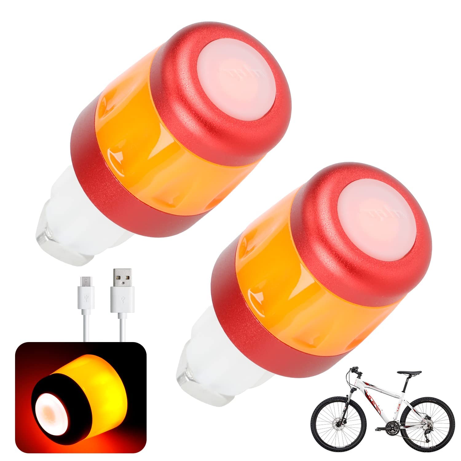 ulip Luz de giro para manillar de bicicleta, intermitentes para scooters eléctricos, recargable por USB, luces de advertencia de seguridad inteligentes, 3 modos de luz, rojo y naranja