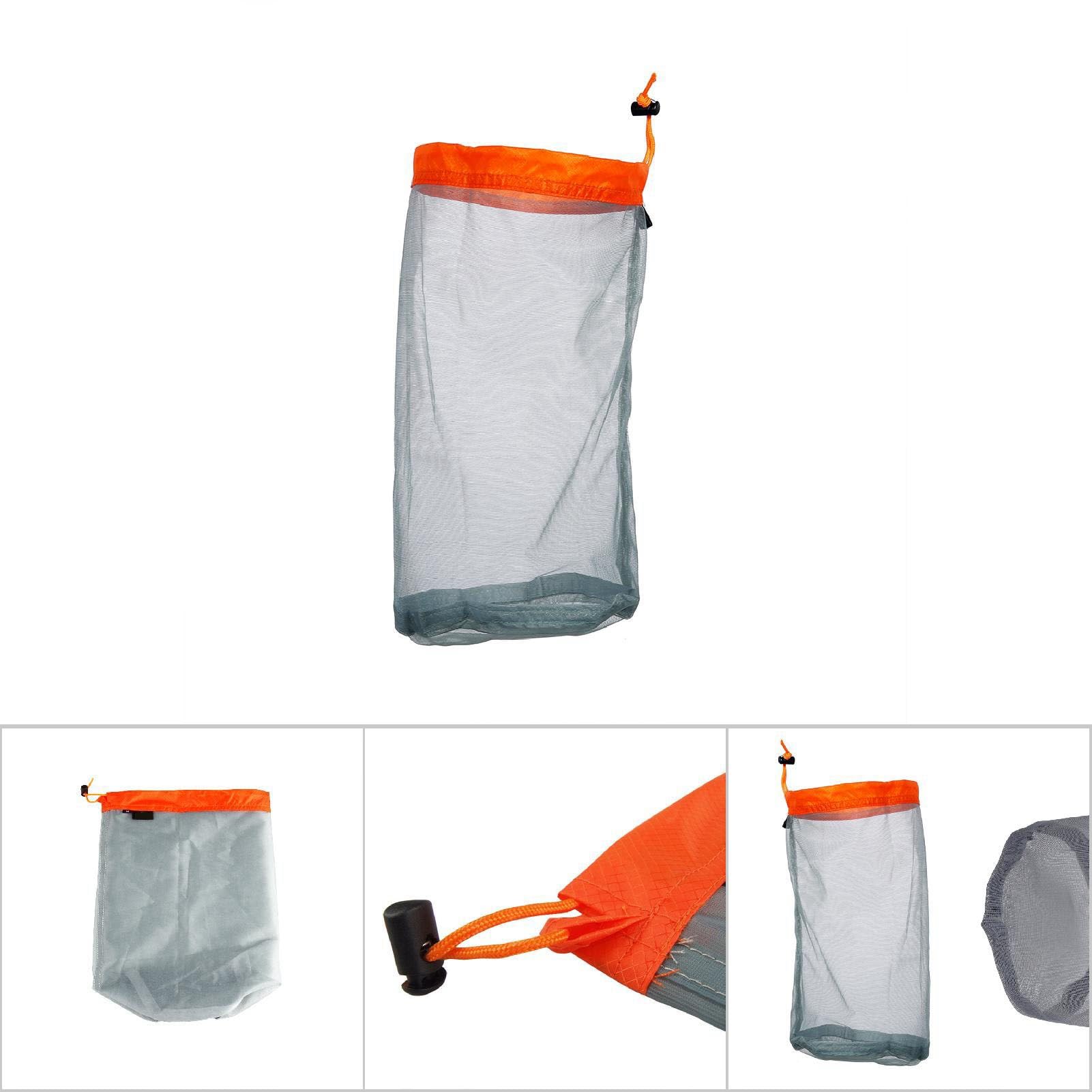 POCREATION Mesh Storage Bag Mesh Sack Small, Lightweight Nylon Mesh Sack Drawstring Storage Bag for Camping, Hiking Traveling with Three Size Options and Color Choice (M Orange)