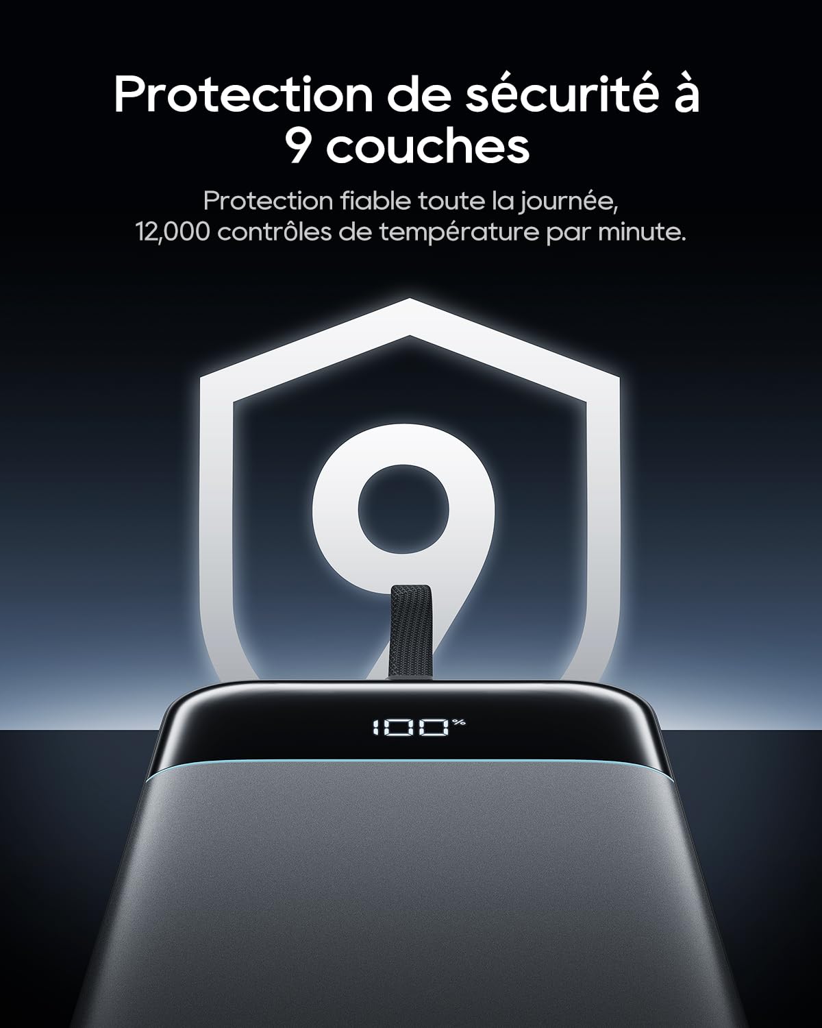 CUKTECH 25000mAh 100W Batterie Externe LED avec Câble USB-C Tressé Intégré