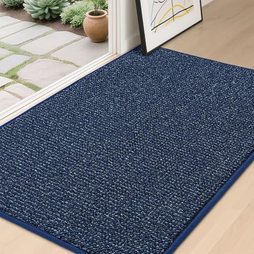 Image of BEQHAUSE Dirt Trapper Door Mat 32 inch x 48 inch, Non-Slip Washable Doormats Entrance Mat, Dirt Resistant and Absorbent Welcome Mat, Low Profile Floor Mats for Front Back Door and Entryway, Blue