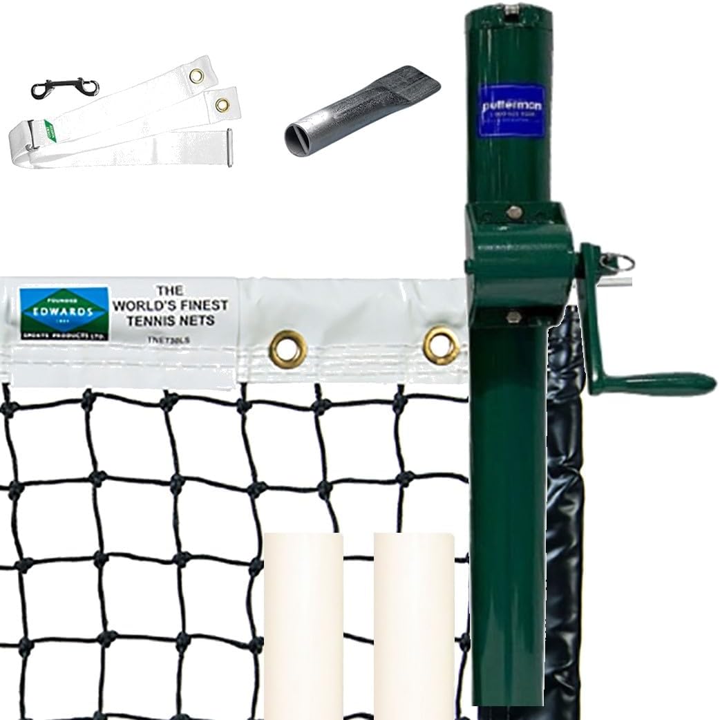 Permanent Pickleball Court Package (Includes Regulation Size Net, Inground Post, Post Sleeves, Center Strap and Pipe Anchor) - Everything Needed for a Regulation Size Court