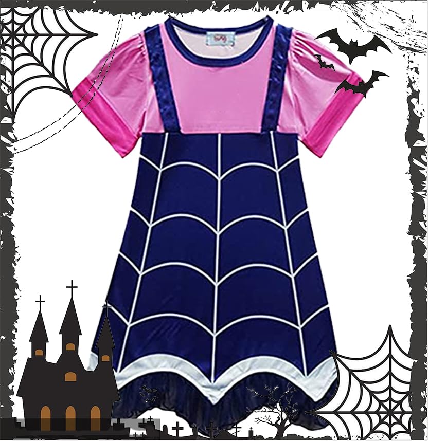 Aleshime Girls Vampire Costume - Kids Halloween Vampire Dress with Bat Wings Headwear Gloves, Girls Halloween Cosplay Outfit Fancy Dress Up (2-3 Years)