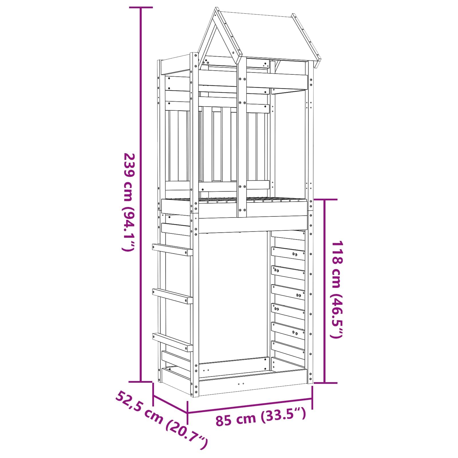 Mangloder Spielturm Braun 85 x 52,5 x 239 cm aus massiven imprägnierten Holz für den Außenbereich mit Klettern Rutsche und Zubehör für fantasievolles Kinderabenteuer im Garten