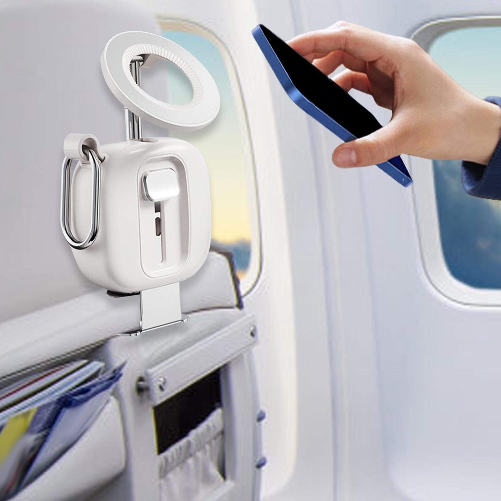 predolo Soporte para teléfono de avión, esencial para viajes y vacaciones, fácil de usar, tamaño de bolsillo, ajustable, universal, para mujer y hombre, Blanco