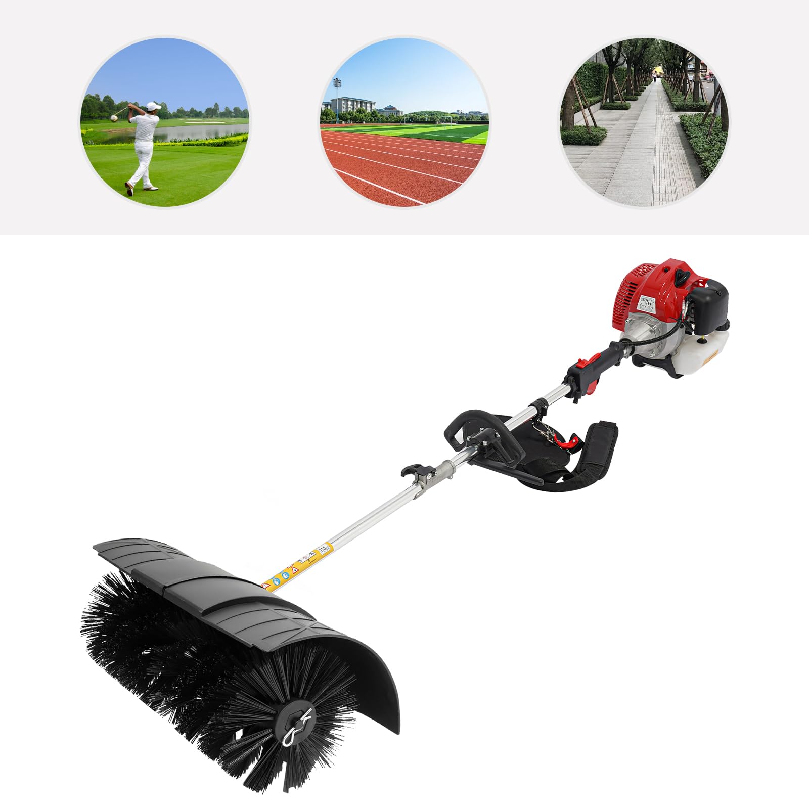 52 cm³ Balayeuse à essence, 2,3 CV Balai à essence professionnel, Balai à moteur portable, Balai extérieur pour gazon artificiel et rues, Balai chasse-neige