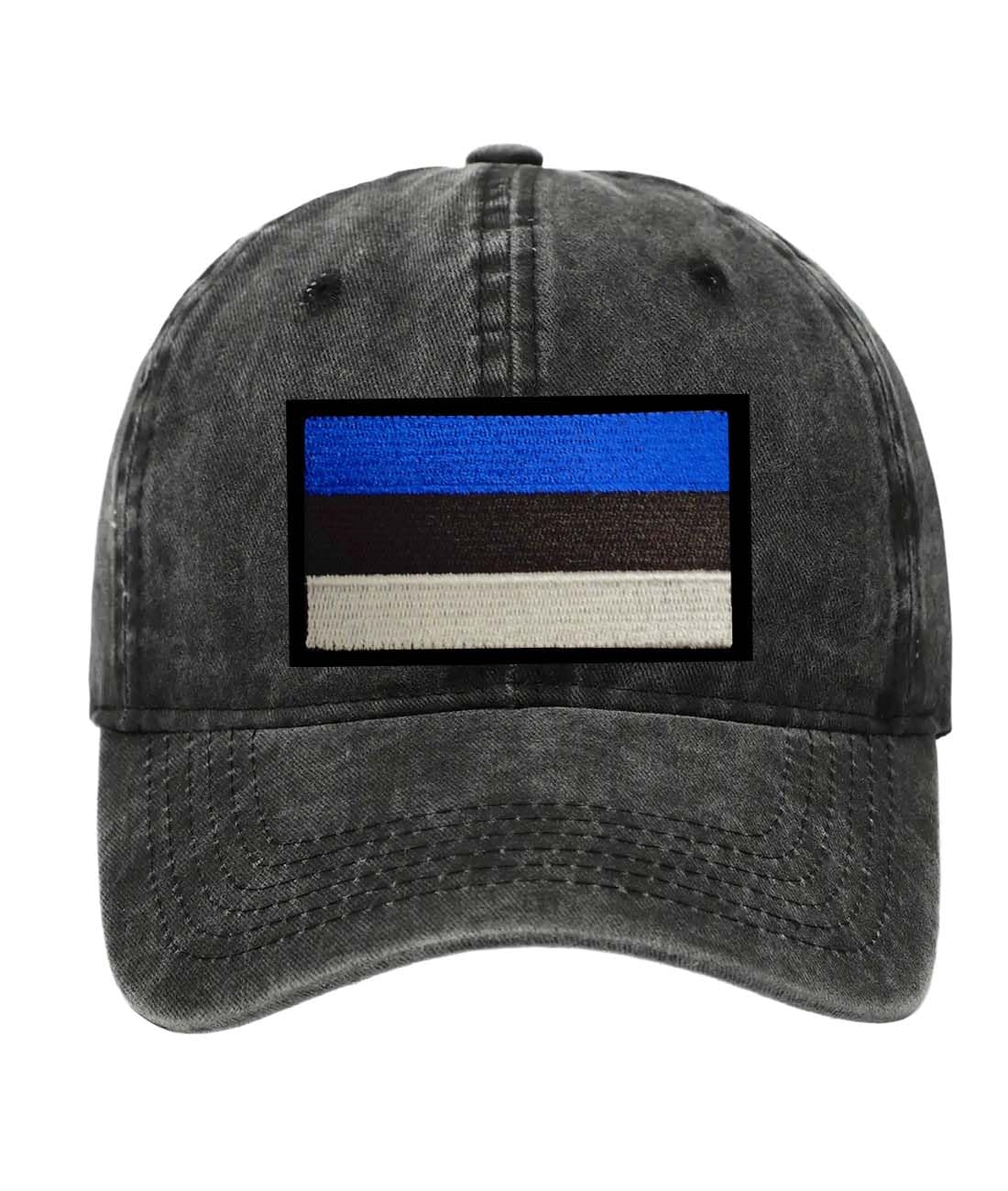Petite Pine Estonia Baseball Cap with Washed Cotton Fabric,Hat with Embroidered by Estonian Patch,Sun Hat,Adjustable Baseball Cap for Unisex Men Women Teens Washed Baseball Cap(Black)