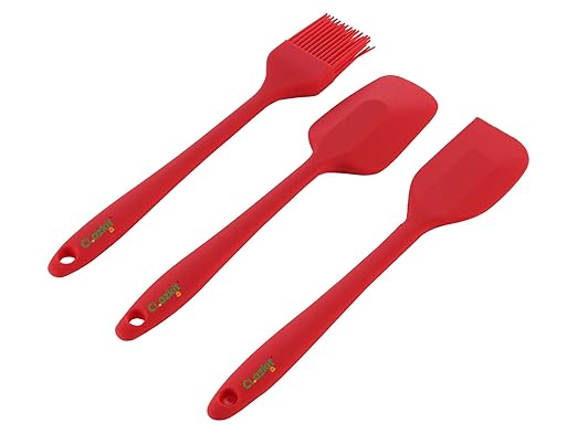 Clazkit Premium Silicone Non-Stick Spatula and Brush with Scraper for Cooking, Baking and Mixing with Stainless Steel Core, 3-Pieces,Red,Length 21.5 cm at Rs. 254