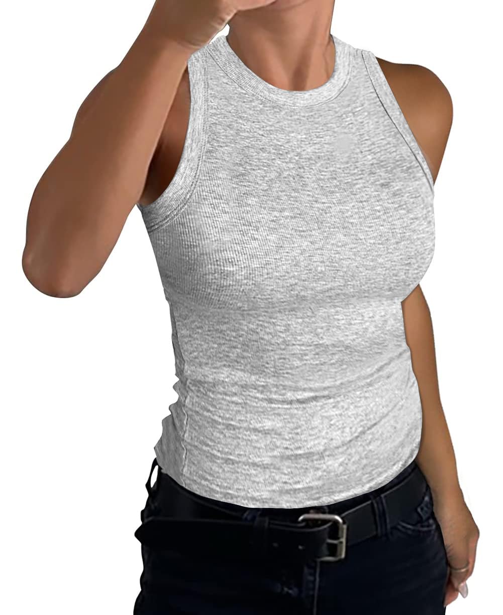 DUOEASE Top Damen Sommer 2025 Basic High Neck Tanktop Gerippt Slim Fit Einfarbig Top