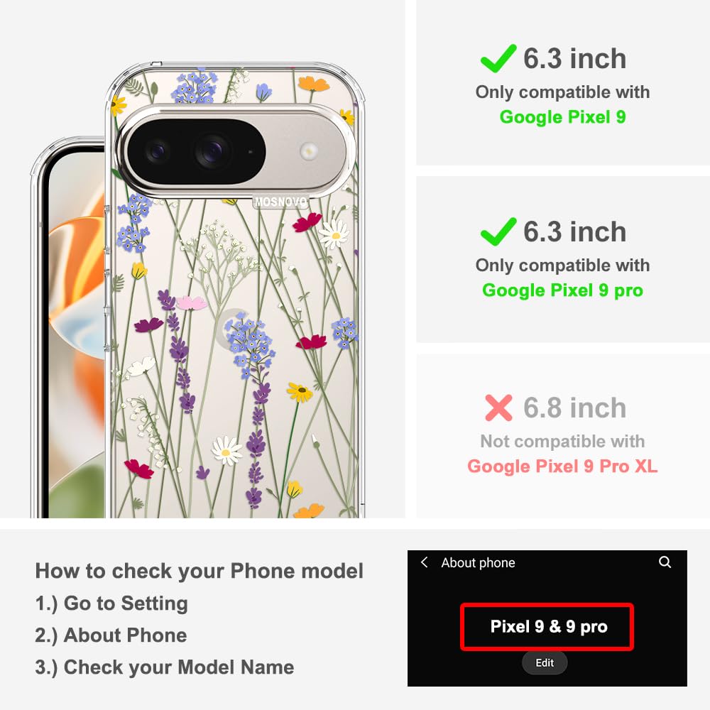 MOSNOVO Case for Google Pixel 10 & Pixel 10 Pro, [Buffertech 6.6ft Military-Grade Drop Protection] [Anti Peel Off Tech] Clear TPU Bumper Phone Case Cover Design - Cute Cherry — view 496