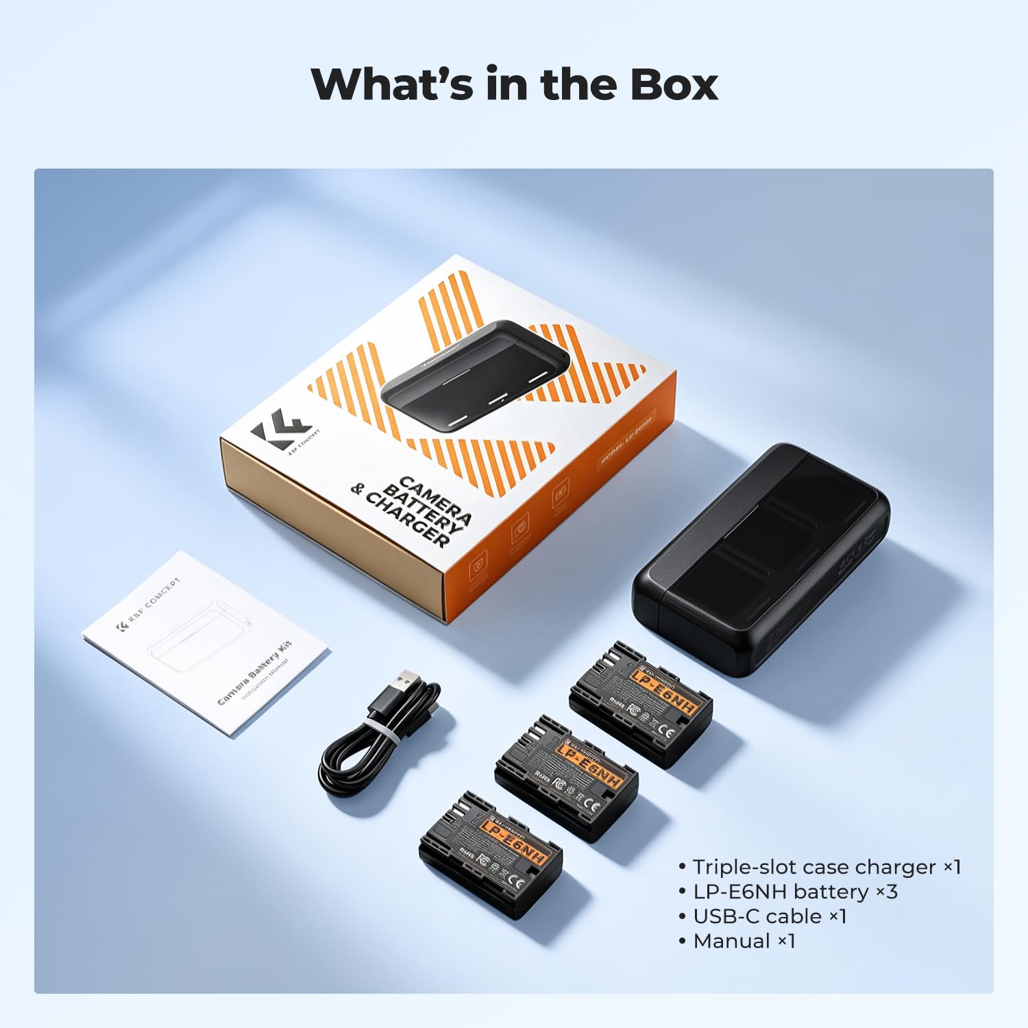 K&F CONCEPT LP-E6NH Akku 2400mAh (3er Pack) mit 20W PD Schnellladegerät,Kompatibel mit Canon EOS R7, R5/R6 Mark II, 5D Mark II/III/IV, 6D/7D Mark II, R5, R6, 60D/70D/80D/90D
