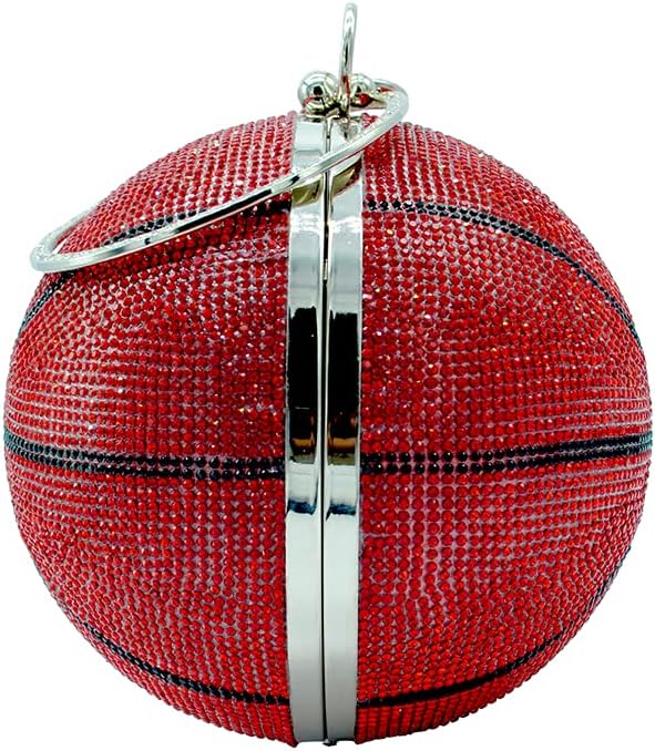 UMREN Women Basketball Shaped Cross Body Purse Rhinestone Round Ball Crystal Evening Bag Clutch Handbag for Wedding Party