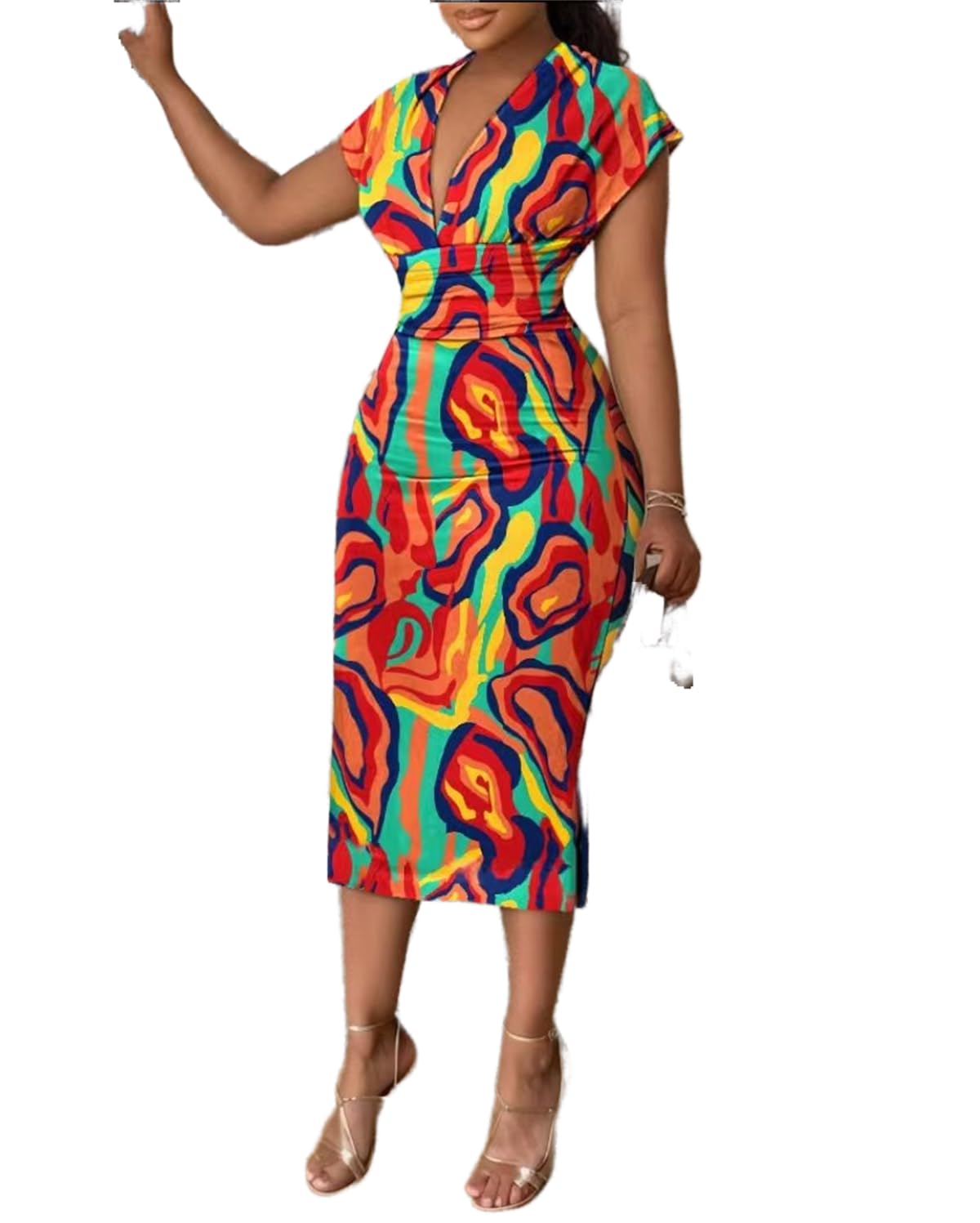 Bodycon Dresses for Women Sexy Print Church 2025 Midi Business Work Elegant Pencil Dress