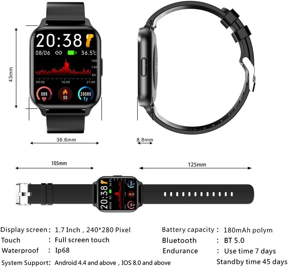 LHL Smart Watch, smartwatch di Nuovo Uomo e Donna da Donna 1.7 Pollici, Temperatura corporea Sfigmomanometro del Cuore della frequenza cardiaca Q26 Orologio Digitale per Android iOS,A LHL Smart Watch, smartwatch di Nuovo Uomo e Donna da Donna 1.7 Pollici, Temperatura corporea Sfigmomanometro del Cuore della frequenza cardiaca Q26 Orologio Digitale per Android iOS,A